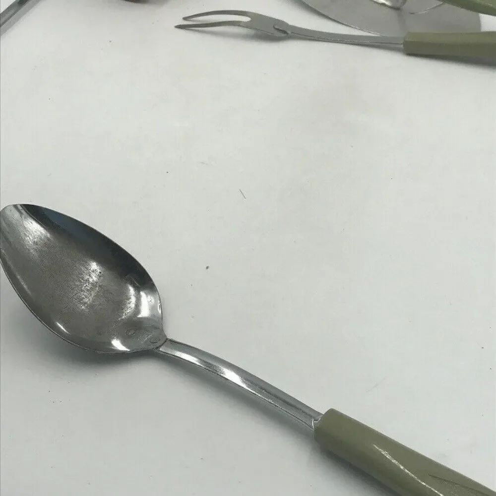 Vintage Chromium Plated Ekco USA Kitchen Utensil Lot Avocado Green Campbells S&P
